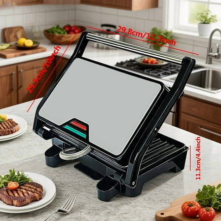 Black Square 5-in-1 Electric Grill - Double-Sided Heating High-Power Panini Toaster, Waffle/Pancake Maker, Steak/Sandwich/Sausage/Hamburger Grill - Home Kitchen Multifunctional Barbecue Machine