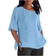 thumbnail image 3 of Blusa de manga larga,Blusa de cuello redondo de color liso para mujer, túnica holgada de media manga, mezcla de algodón y lino, camisa informal de trabajo, sopatenor, 3 of 9