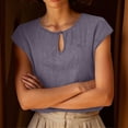 thumbnail image 5 of Women's Summer Solid Color Cotton Linen Casual V Neck Tank Tops Cap Sleeve Loose Fit Blouses Tunic Shirts Purple, 5 of 8