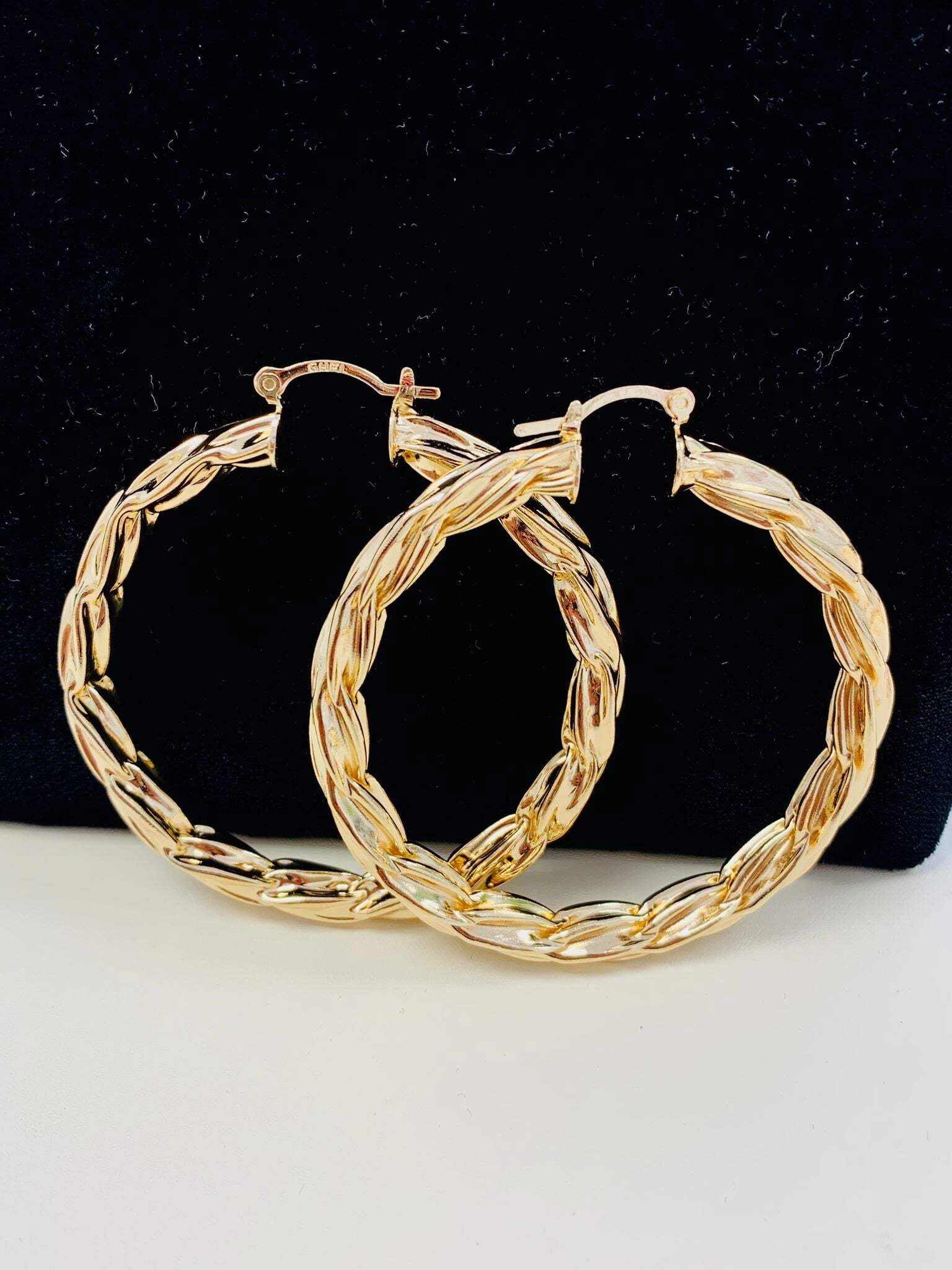 18K Gold Filled Twisted Hoop Earrings Diamond Cut for Women Gifts Fashion Style  - Prime Jewelry 269