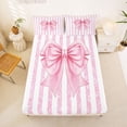 thumbnail image 5 of Erosebridal Pink Bows Bed Sheets For Girls,Dreamy Princess Bowknot Minimalist Geometric Lines King Sheets 4pcs, 5 of 6