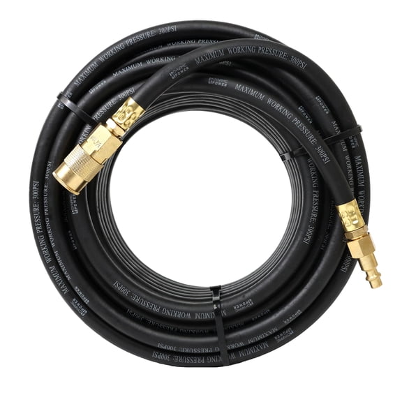 1/4" x 50 ft Rubber Air Hose, Heavy-Duty 300 PSI Air Compressor Hose with 1/4" Brass Quick Coupler and Plug Connector