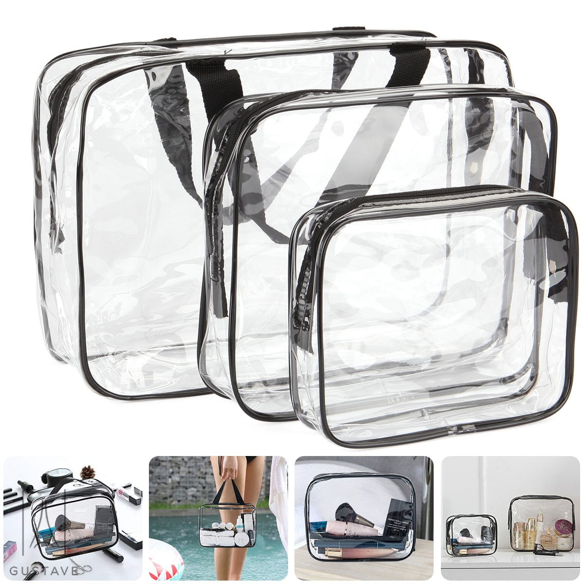 Modern Style Portable Designer Zipper Closure Leather Makeup Bags