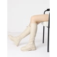 thumbnail image 2 of BLISSFUL STEP Women's Boots Lace-Up Knee High Round Toe Flat Faux Leather Combat Boots Beige 5, 2 of 7