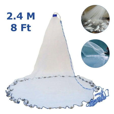 2 4m 8ft Nylon Cast Net Spread Hand Throw Fishing Mesh Chain
