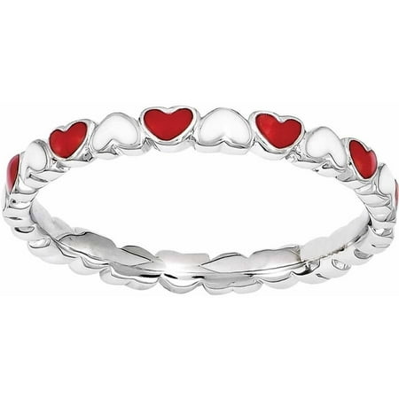 Navy Enamel Ring - Sterling Silver Red & White Enamel Heart Ring