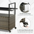 thumbnail image 7 of Meyreso Outdoor Bar Cart with Storage Cabinet and Glass Top, Mobile PE Wicker Serving Table, Gray, 7 of 7