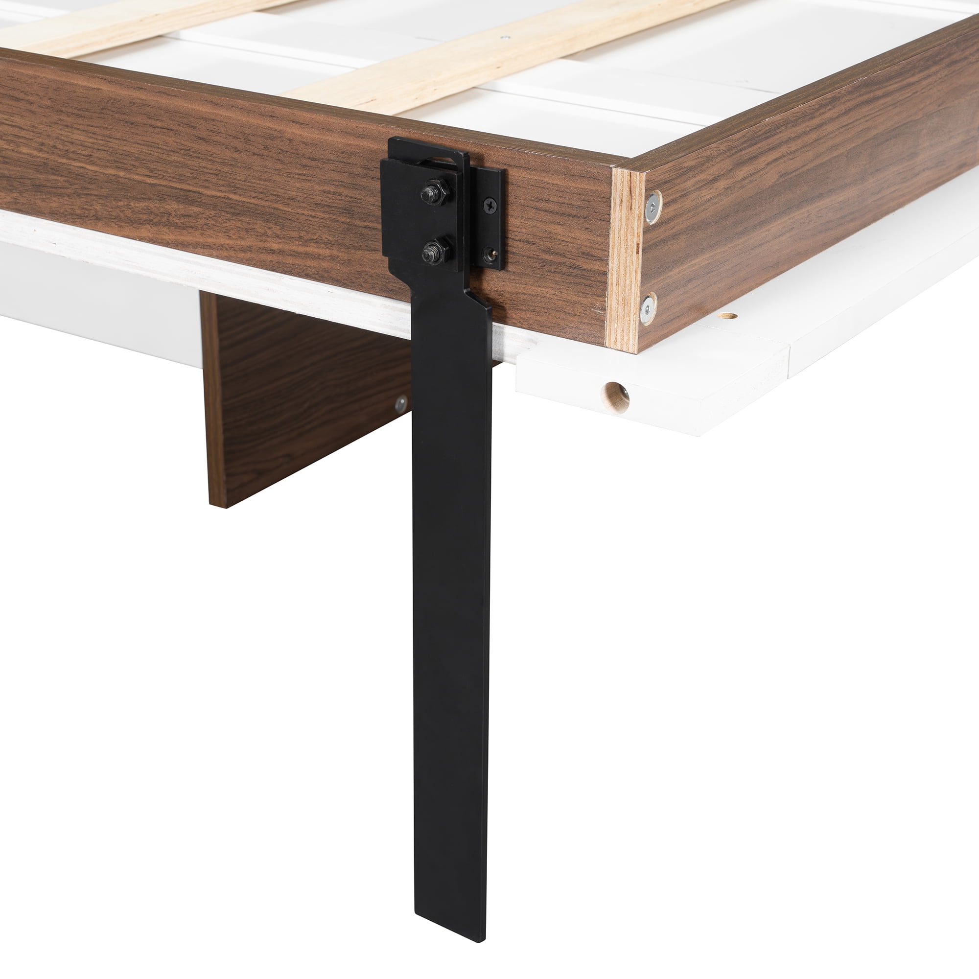 Mintazer Full Murphy Bed with Foldable Computer Desk, Convertible Wall Platform Bed for Bedroom Home Offices, Walnut & White