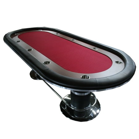 96 Inch Poker Table - IDS POKER Poker Table for 10 Players Oval 96 x 43 Inch Racetrack Cup Holders Red Speed Cloth Stainless Pedestal Base