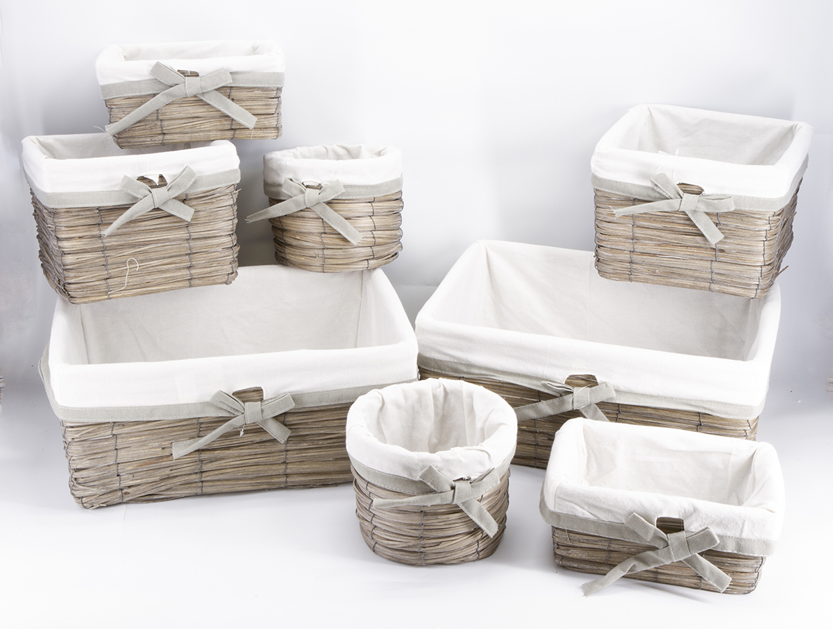 Wood Strip Baskets with Liner Four different Sizes (two of each size