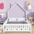 thumbnail image 4 of Bellemave Full Size Floor Bed with House-shaped Headboard and Fence Full Wood Floor Bed Frame with Guardrails and Door Montessori House Bed, White, 4 of 11