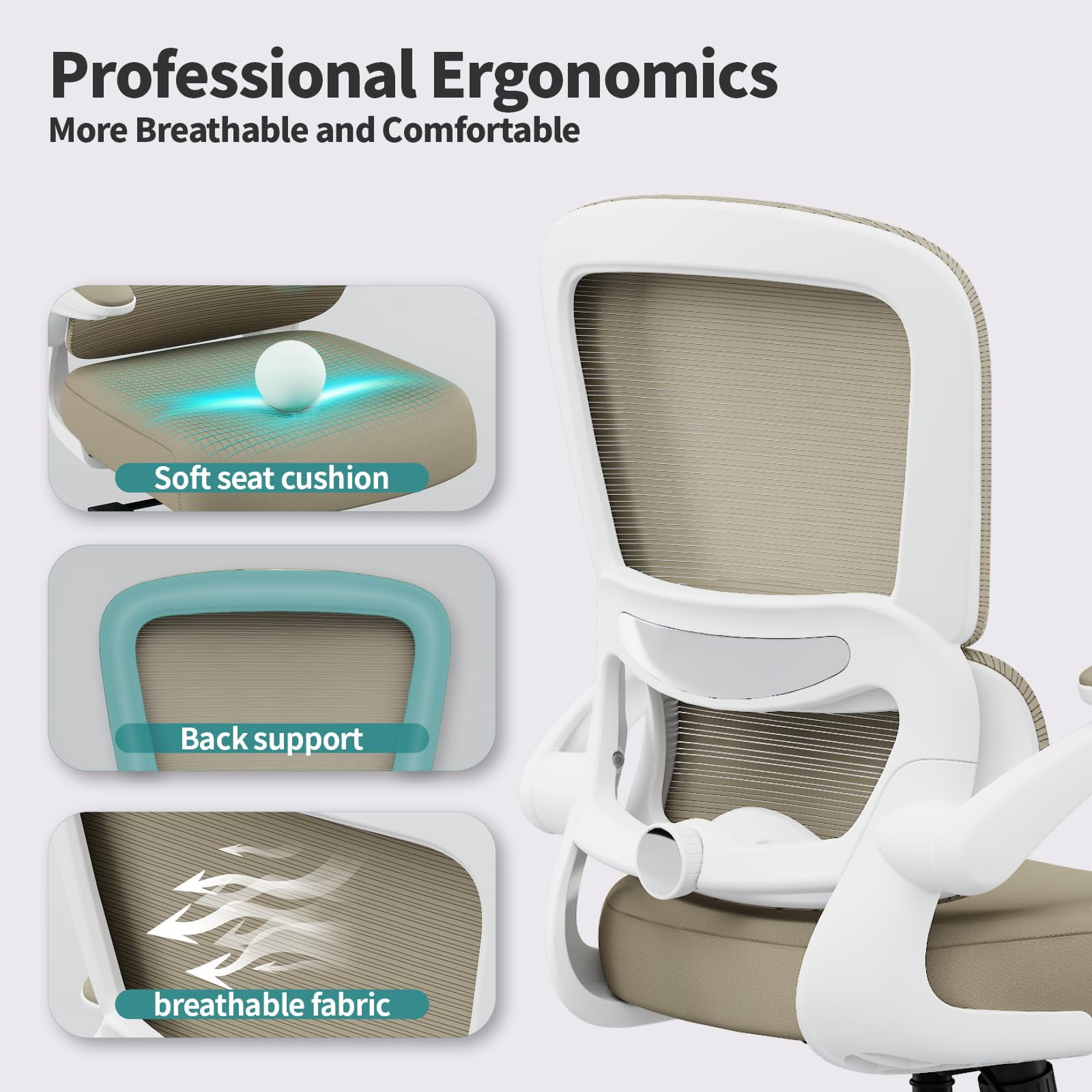 Office Chair - Ergonomic Desk Chair with Adjustable Lumbar Support, Mesh Computer Chair, Executive Chairs for Home Office Comfortable Lumbar Support (Black)