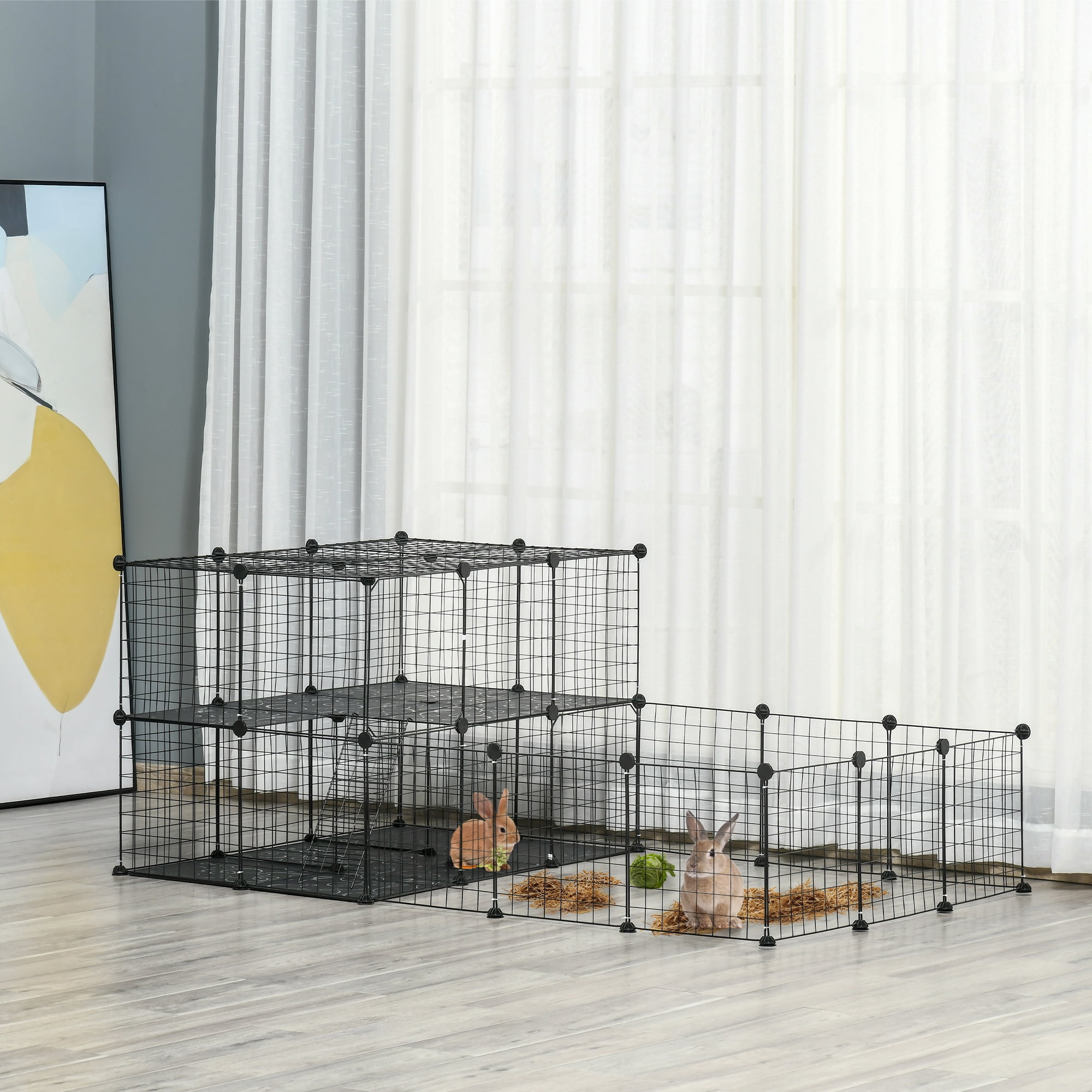 47 Panels Pet Playpen, Small Animal Playpen with Doors, Portable Metal Wire Yard Bunny Pen for Guinea Pigs, Chinchillas, 14" x 14"