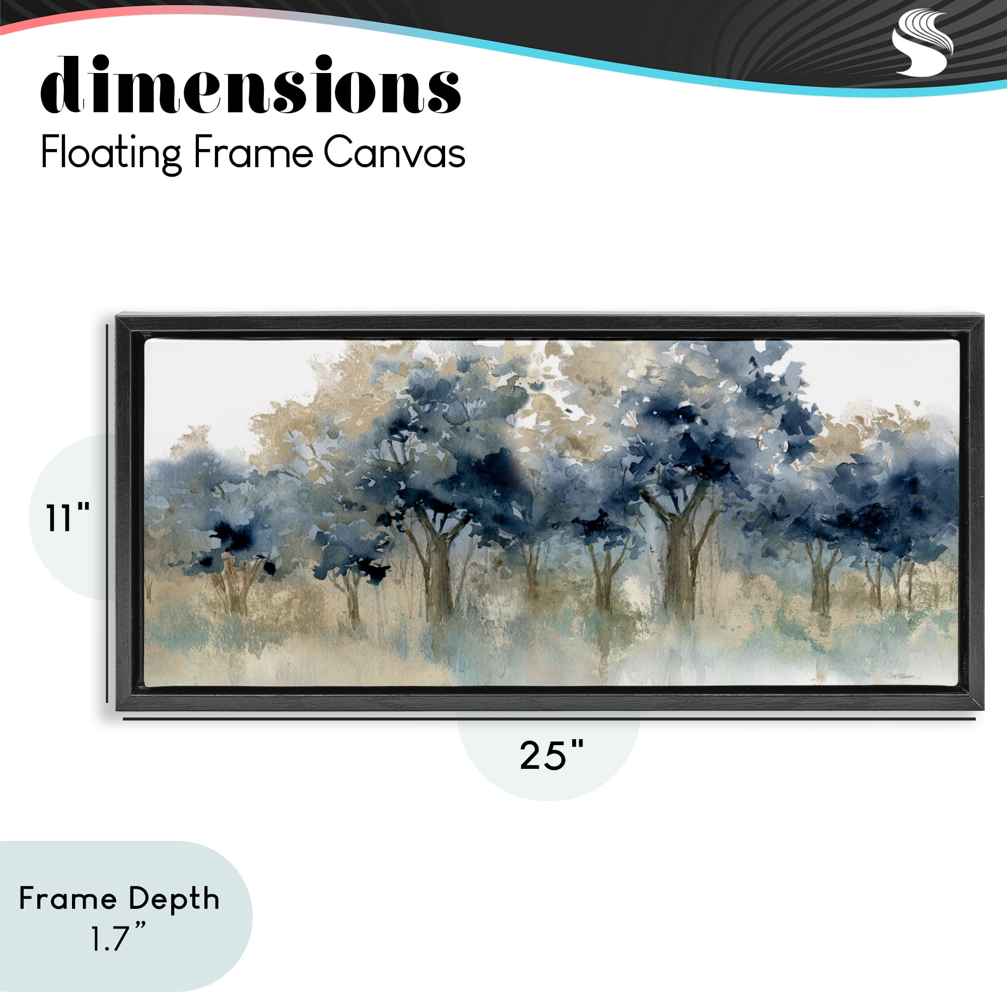 Stupell Industries Indigo Woodland Watercolor Study Black Framed Floater Canvas Wall Art, design by Carol Robinson