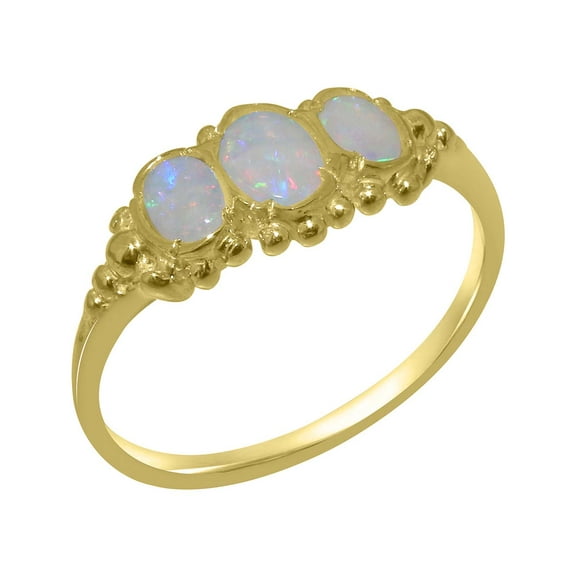 LBG British Made 10k Yellow Gold Natural Opal Womens Anniversary Ring - 33 size options - Size 8.75