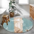 thumbnail image 4 of Summer Nautical Round Living Room Rugs 3.3 ft, White Ocean Seahorse Coral Silhouette Wood Grain Washable Area Rug with Non-Slip Sturdy Edge Binding Round Front Door Mat Floor Carpet for Entryway, 4 of 9