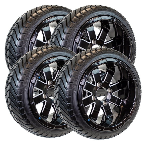eCustomrim 4-Pack 215/35-12 Trailer Golf Cart ATV Offroad Tire On 12X7 Gloss Black Rim B2