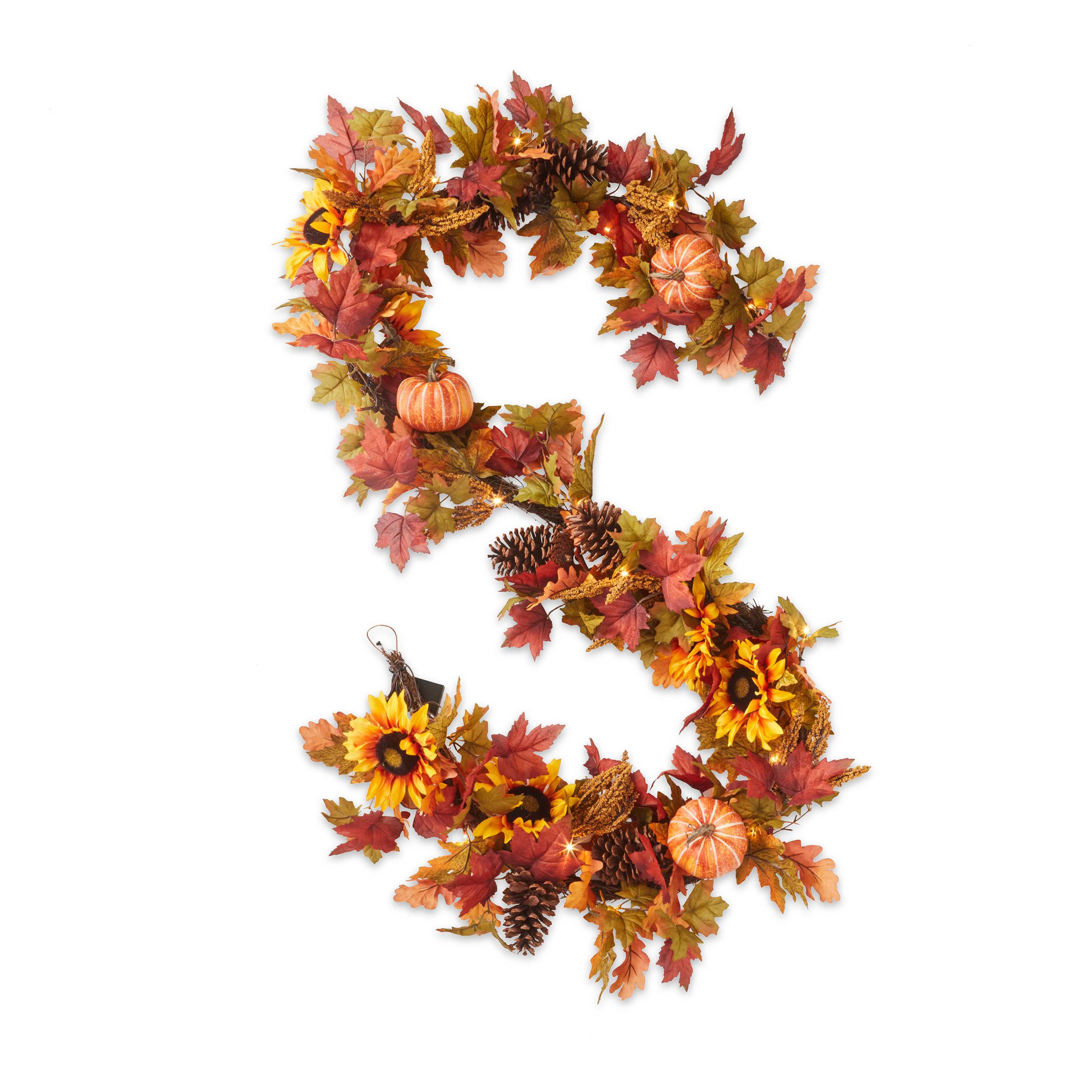 Way to Celebrate! 9ft PreLit Fall Garland, Orange Sunflower and Maple Leaf Mix, for Fall