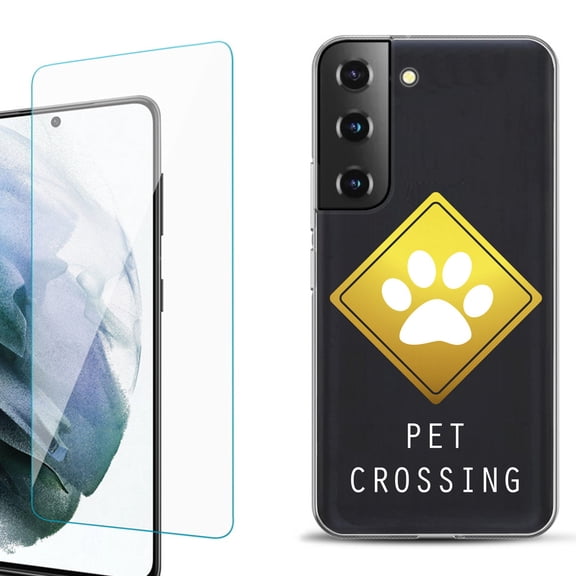 Slim-Fit Fashion Gel Phone Case for Samsung Galaxy S22  5G / S22 Plus 5G, with Tempered Glass Screen Protector, by OneToughShield ® - Pet Crossing