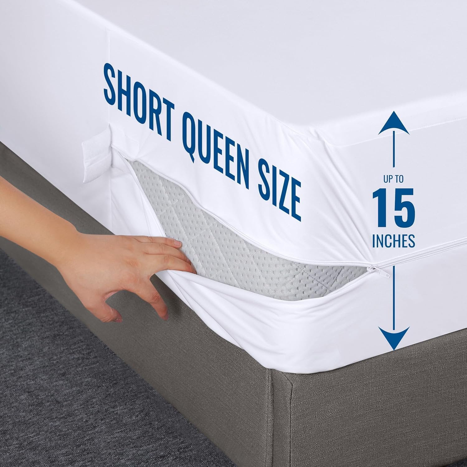 Utopia Bedding Short Queen Mattress Protector Zippered, 100% Waterproof Bed Bug and Dust Mite Proof Mattress Encasement, Absorbent 6 Sided Mattress Cover