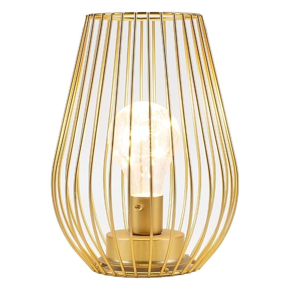 TRIROCKS 7.8''H Cage Shape Cordless Table Lamp Battery operated(Gold)