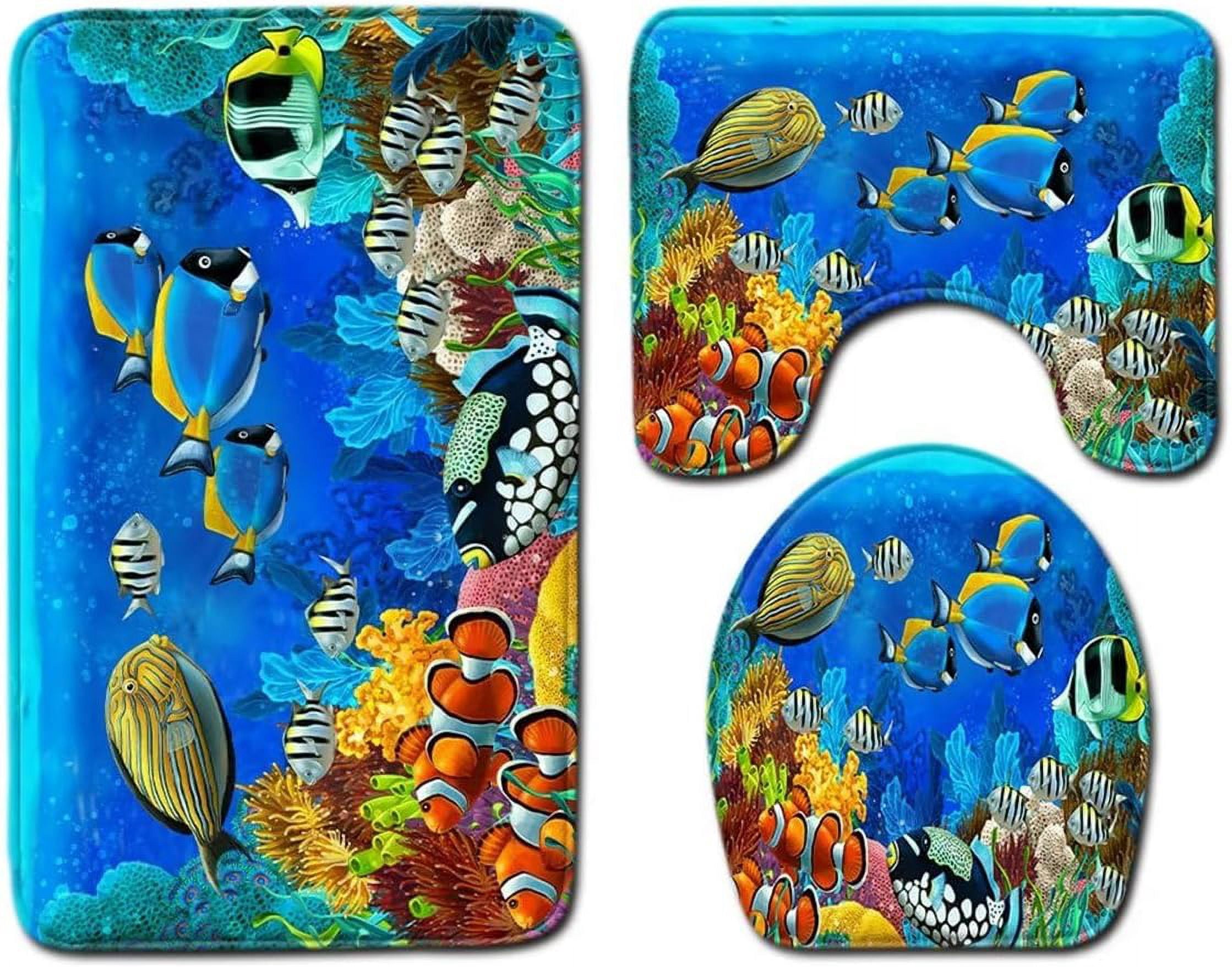 Manatee Shower Curtain Set Blue Ocean Marine Animal Waterproof Bath Curtain Sets with Non Slip Rugs 4pcs Bathroom Decor Accessories