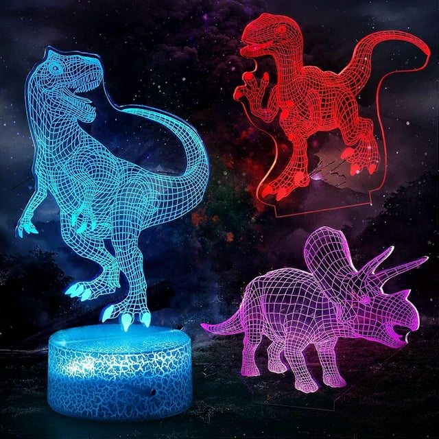 SCSYV Dinosaur 3D Night Light, 3D Illusion Table Desk Lamps with 7 Color Changing Night Lamp Touch Switch