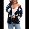 thumbnail image 3 of Cárdigan con Estampado Floral para Mujer, Larga, Abertura Frontal, Botones, Cuello en V, Tejido de Punto. Negro M, 3 of 10