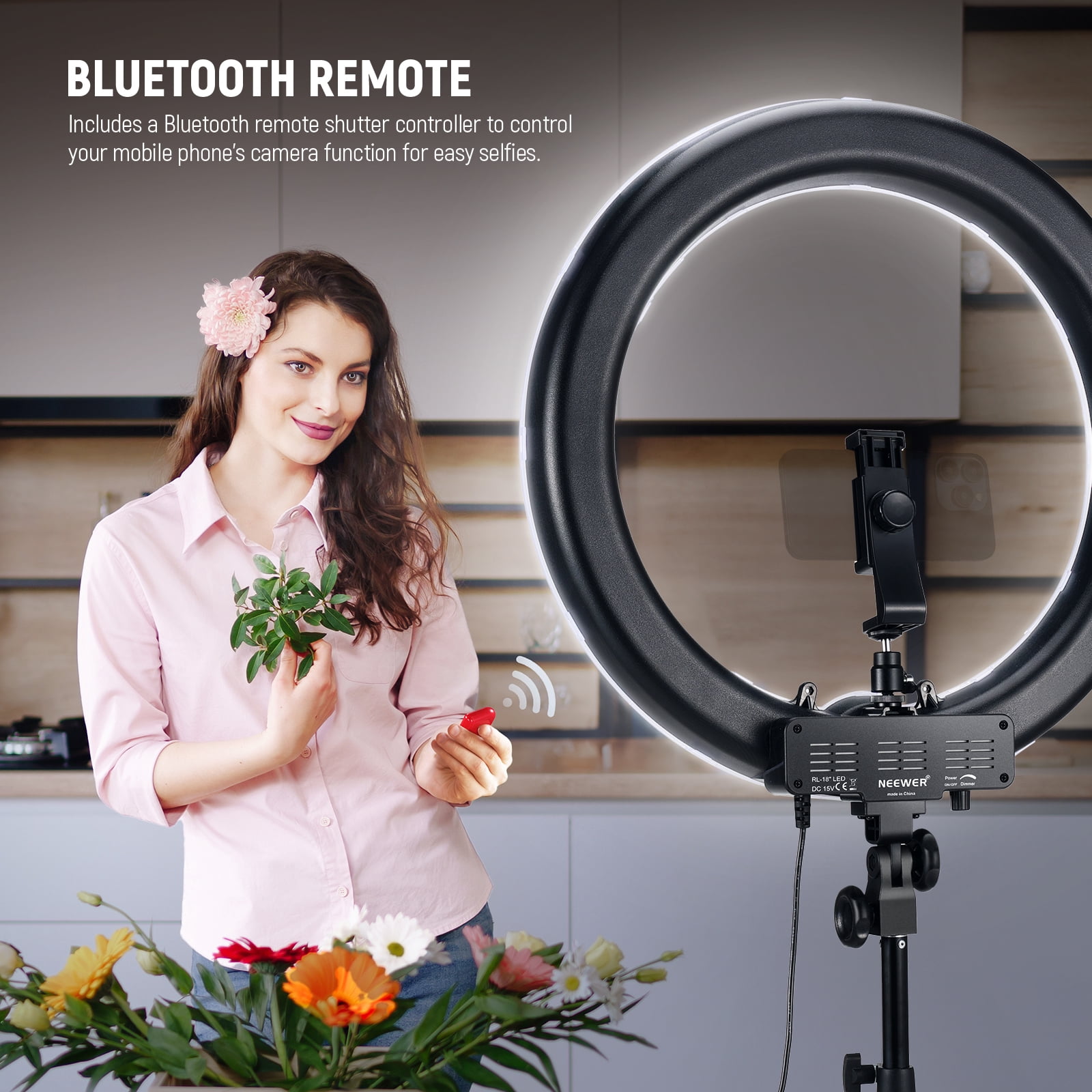 Neewer 55W 18" Ring Light Kit, 5600K Dimmable LED Ringlight Tripod Stand Phone Holder for iPhone Selfie Makeup Tattoo Studio Photo Video Recording