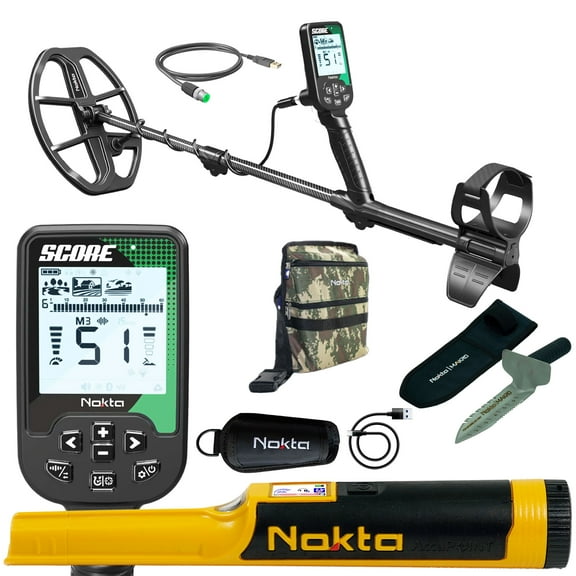 Nokta Score SMF Waterproof Metal Detector with Accupoint Pinpointer, Finds Pouch, and Premium Digger