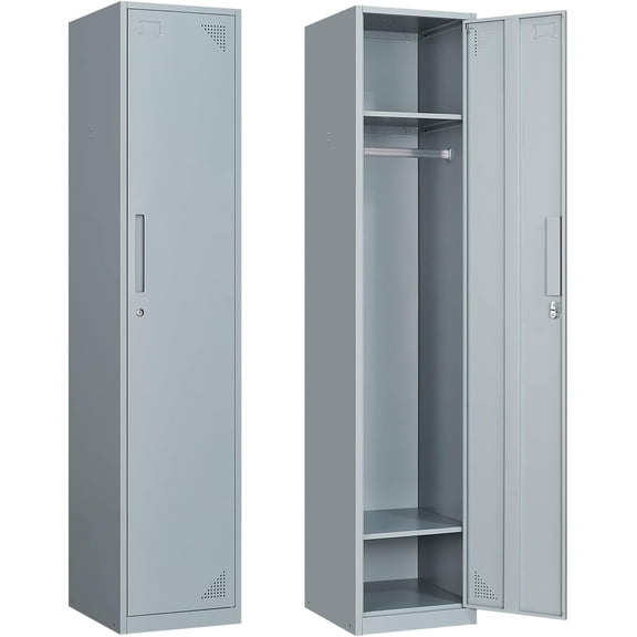 Metal Storage Cabinet, 71" Tall Storage Locker for Employees, Steel Cabinet with Lock and Keys for School, Gym, Home, Office Staff (1 Door-Grey)