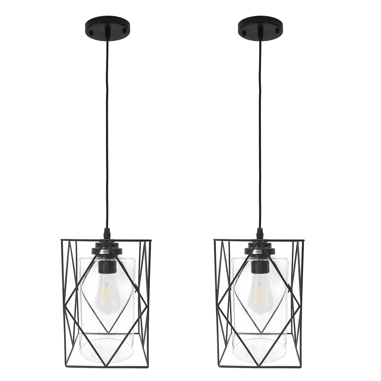 TUOKE Farmhouse Pendant Light Fixtures, Set of 2 Black Farmhouse