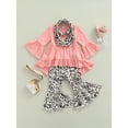 thumbnail image 3 of LMLYSoH Kid Girl 3-Piece Suit, Long Ruffle Sleeve A-Lined Tops Wide-Leg Dye Printed Casual Trousers + Scarf, 3 of 9