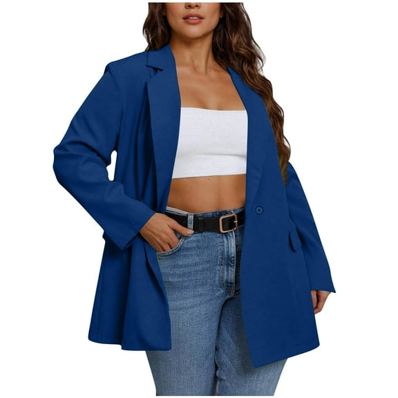 mihongmao 2025 Black * Friday and Cyber * Monday Women's Fashion Solid Pocket Button Suit Coat Long Sleeve Pocket Casual Coat/Jacket Blue M