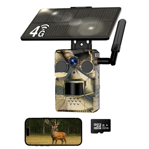 Generic 4G LTE Cellular Solar Trail Camera, 2K Night Vision, PIR Motion, AI Alerts