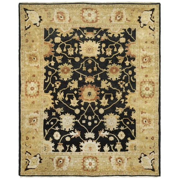 SAFAVIEH Oushak Manuel Floral Bordered Wool Area Rug, Black/Light Gold, 8' x 10'