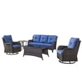 thumbnail image 2 of Unnifurnzi Wicker Outdoor Conversation Set-5 Pieces Outdoor Wicker High Back Couch with Swivel Rocker Chairs Patio Furniture for Deck Poolside Backyard-Brown/Blue, 2 of 7