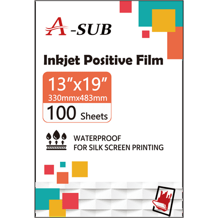 A-SUB Waterproof Inkjet Film 13x19 Positive Silk Transparency Film for Screen Printing 100 Sheets A3+