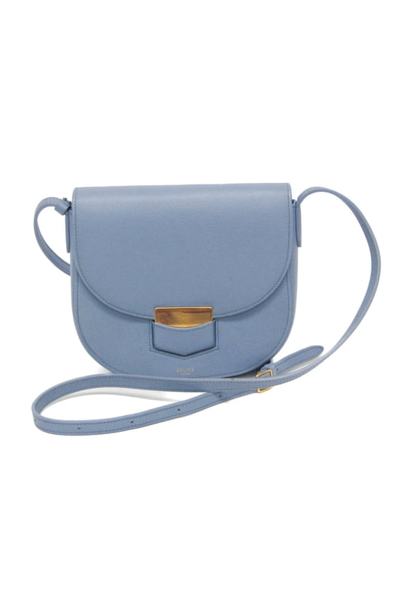 Pre-Owned Celine Trotter Medium 179013 Women's Leather Shoulder Bag Light Blue