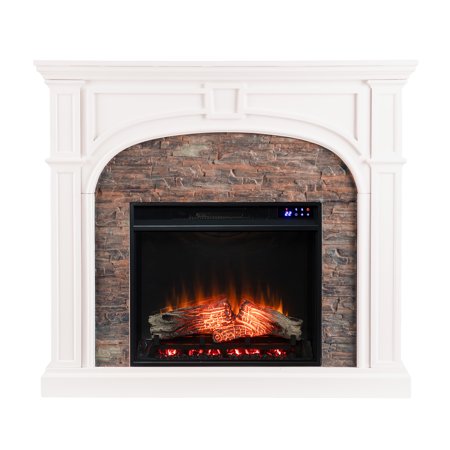 Sei Toniyah Traditional style Electric Fireplace in White W/ montelena faux stone finish