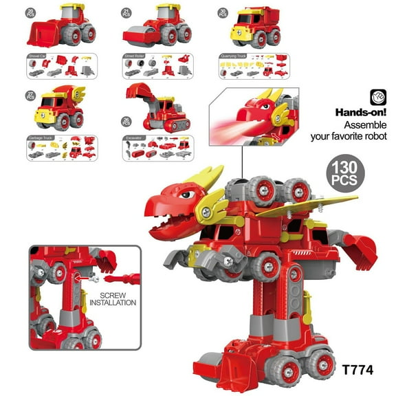 Qocolhg 5 in 1 Dinosaur Construction Toys for Ages 2-4 5-7 8-13 Boys, Erector Sets STEM Assembly 3D Puzzle Excavator Model Car Building Toys Parent-Child Interaction Assembly Model Gifts for Kids