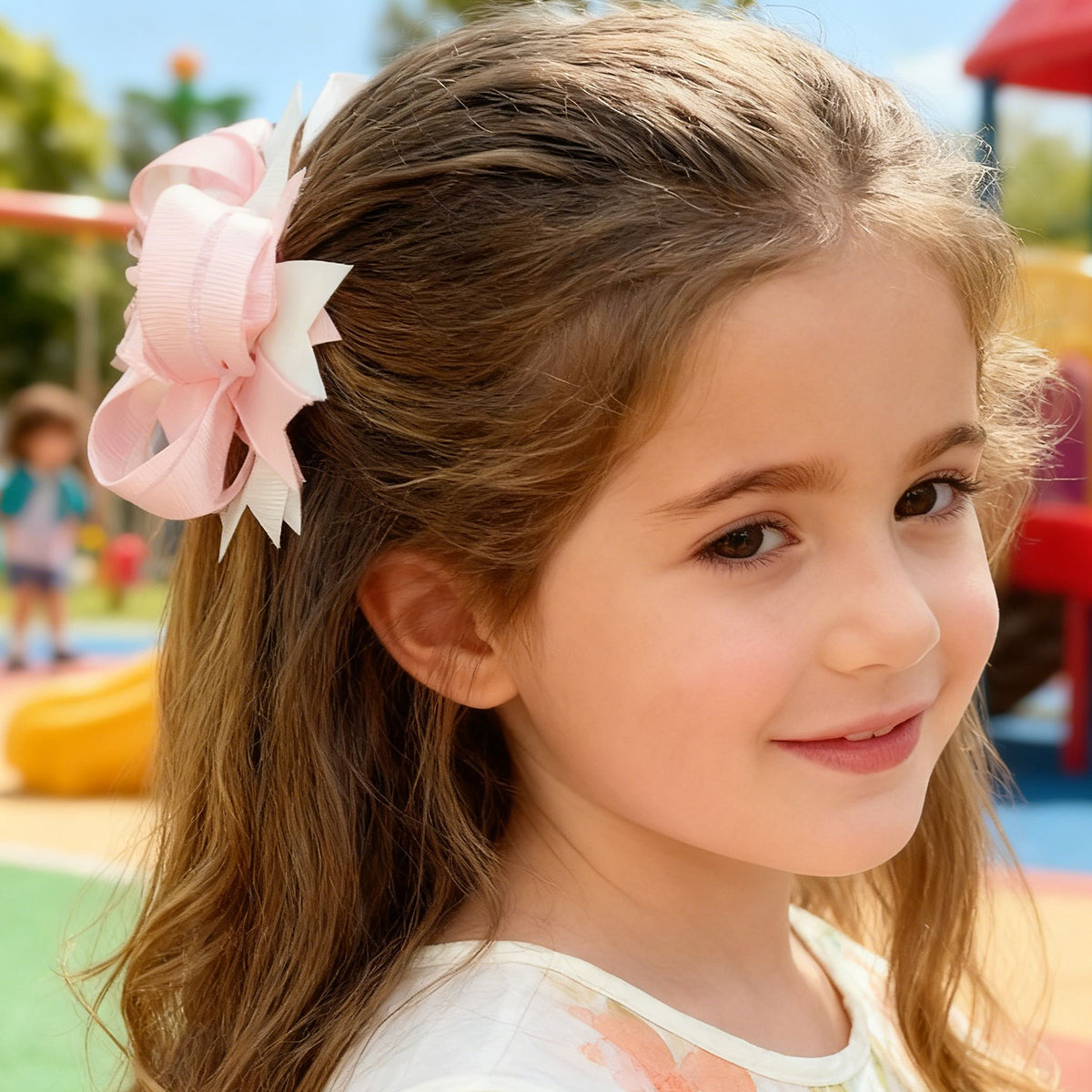 JoyBowie 4 Pcs 5inch Layered Hair Bows for Girls 3-8 Years, Grosgrain Ribbon Clips for Birthday Parties & Daily Hairstyles