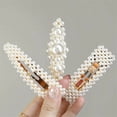 thumbnail image 2 of Handmade Artificial Pearl Hair Barrettes,6 Pcs Snap Pearl Large Hair Clips,Pins Barrette Ties Hair,Hand-Woven Pearl Hair Clips,Beautiful Hairpins for Wedding Bridal Bridesmaid (White), 2 of 5