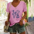 thumbnail image 2 of WZXFASHION T-shirt à Manches Courtes Col en V Imprimé Couleur Unie pour Femmes, Soldes de Printemps, 2 of 6