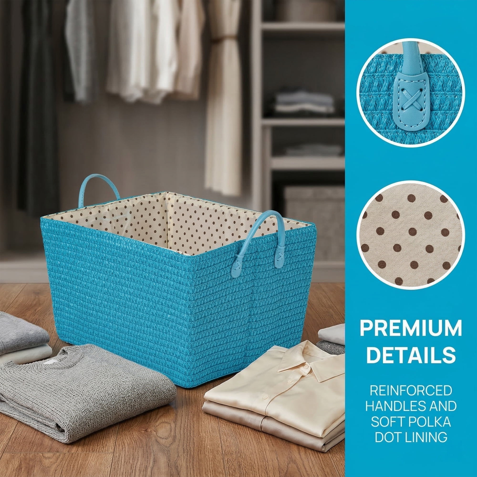 Unique Bargains Woven Storage Basket Shelf Closet Storage Bin Blue 17.7*13.8*9.8in