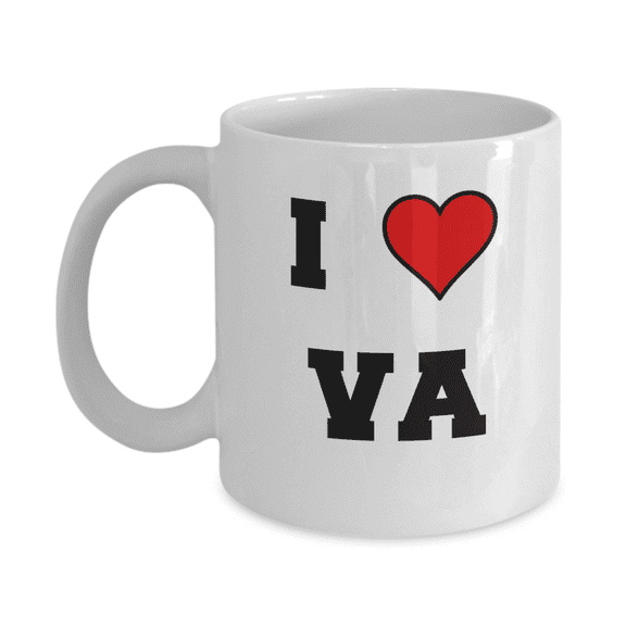 Virginia Mug, I Love Virginia VA Abbreviation USA States Ceramic Coffee Mug Tea Cup Gifts Mugs 11 oz