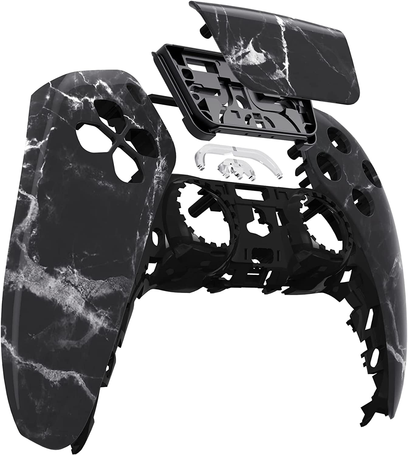 eXtremeRate Black White Marble Effect Touchpad Front Housing Shell Replacement Cover for PS5 Controller BDM-010/020/030/040