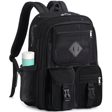 Dakimoe Mesh Backpack School Backpacks Large Capacity See Through Bookbag Stadium Approved with Multiple Compartments Pockets for School(Black)