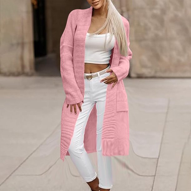 Cárdigan largo de mujer con doble bolsillo, suéter de punto, cárdigan informal de moda, top acrílico para mujer