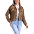 thumbnail image 4 of Chaqueta corta de forro polar INSPIRE CHIC para mujeres con cuello alto de felpa, manga larga, abrigo casual recortado marrón M, 4 of 6